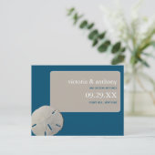 Zanddollar Ocean Blue Beach Bruiloft Save the Date Aankondigingskaart (Staand voorkant)