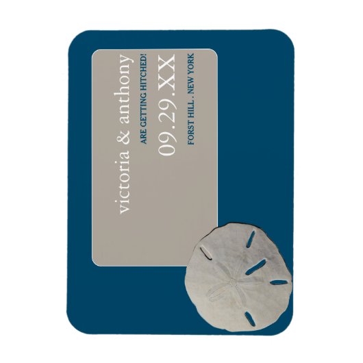 Zanddollar Ocean Blue Beach Bruiloft Save the Date Magneet (Verticaal)