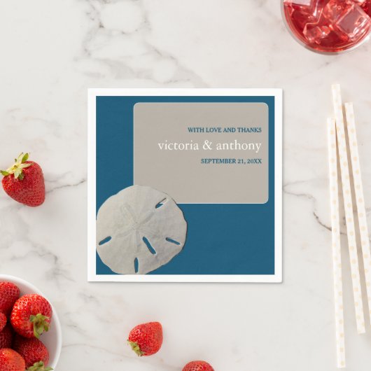 Zanddollar, Ocean Blue Beach Bruiloft Servet (Insitu)