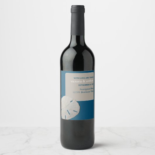 Zanddollar, Ocean Blue Beach Bruiloft Wijn Etiket (Voorkant)