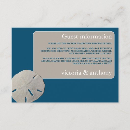 Zanddollar, Ocean Blue Beach Trouwdetail Informatiekaartje (Voorkant)