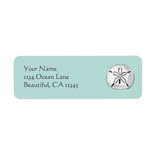  zanddollar op Aqua Seashell Beach-adres Etiket (Voorkant)