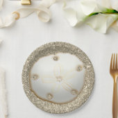 Zanddollar op glinsterend goud strandzand papieren bordje