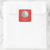 Zanddollar op rood Dank u Vierkante Sticker (Tas)