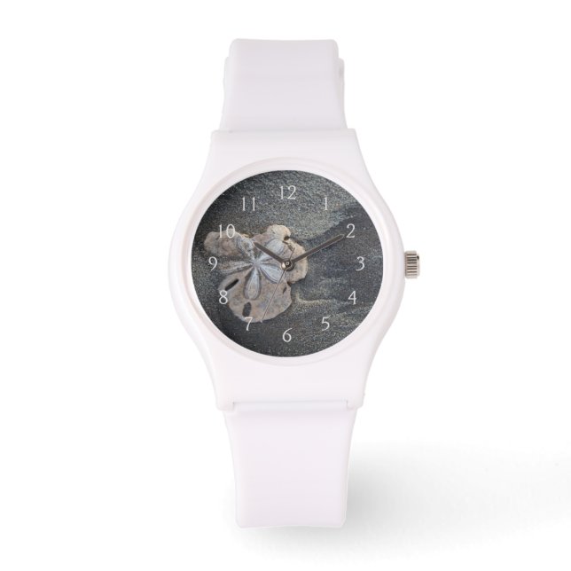 Zanddollar op zand horloge (Voorkant)