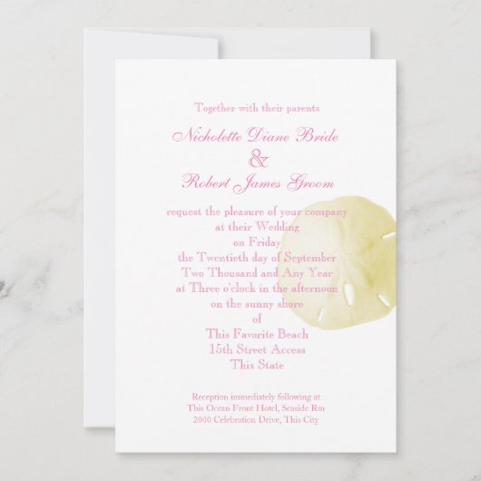 Zanddollar roze en gele bruiloft kaart (Voorkant)