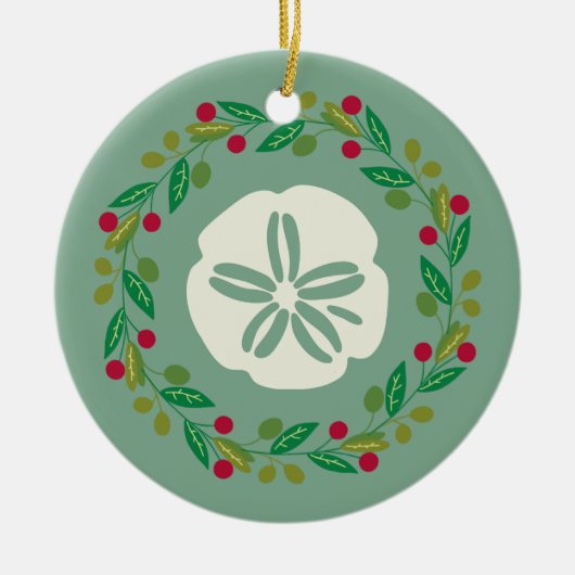 Zanddollar Schelp Kerstkrans Keramisch Ornament (Voorkant)