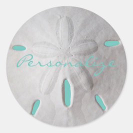 Zanddollar strand zomer turquoise wit ronde sticker