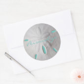 Zanddollar strand zomer turquoise wit ronde sticker (Envelop)