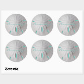 Zanddollar strand zomer turquoise wit ronde sticker (Vel)