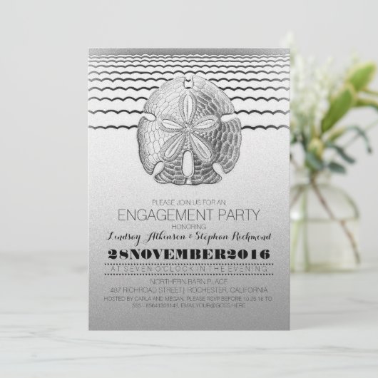 Zanddollar uitnodiging voor Beach Engagement Party (Staand voorkant)