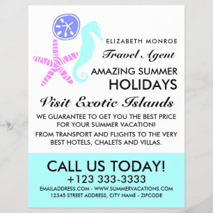 Zanddollar, zeeduivel, zeepaardje, reisagent flyer