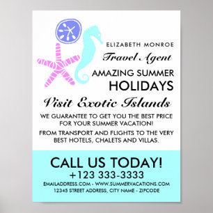 Zanddollar, zeeduivel, zeepaardje, reisagent poster