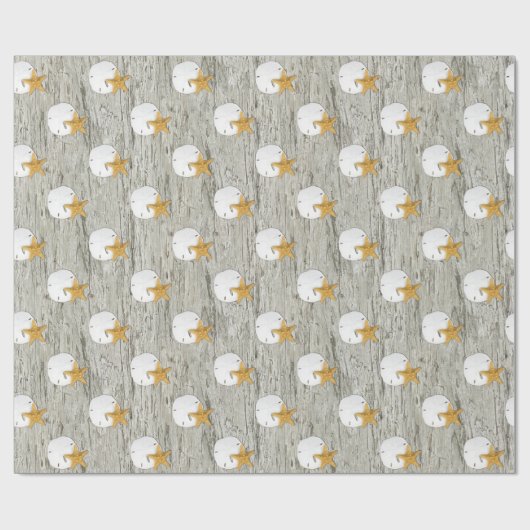 Zanddollar Zeester Rustieke Strand Drijfhout Cadeaupapier (Vlak)