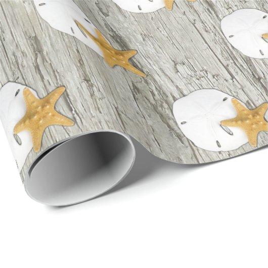 Zanddollar Zeester Rustieke Strand Drijfhout Cadeaupapier (Rol Hoek)