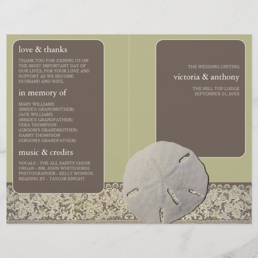 Zanddollarkant,  Beach Wedding Program (Voorkant)