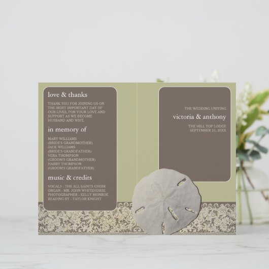 Zanddollarkant,  Beach Wedding Program (Staand voorkant)
