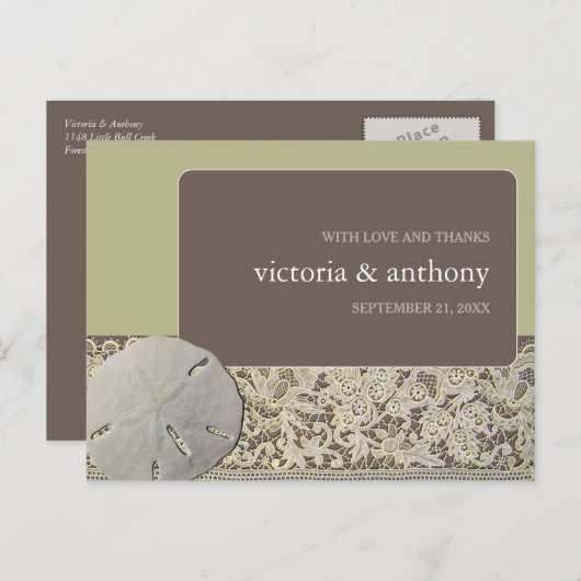 Zanddollarkant,  Strand Bruiloft Dank u Briefkaart (Voorkant / Achterkant)