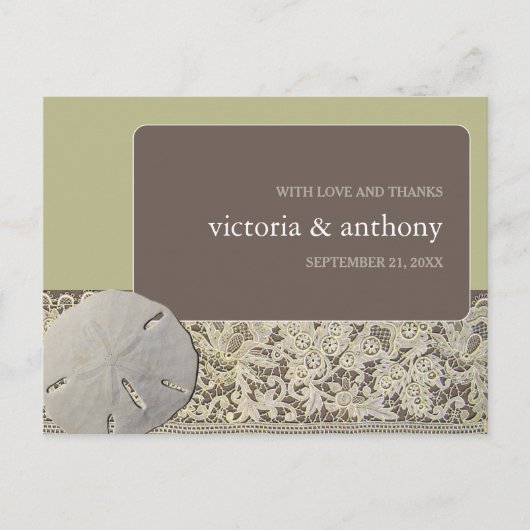 Zanddollarkant,  Strand Bruiloft Dank u Briefkaart (Voorkant)