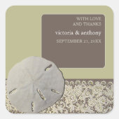 Zanddollarkant,  Strand Bruiloft Dank u Vierkante Sticker (Voorkant)