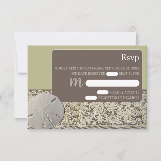 Zanddollarkant,  Strand Bruiloft RSVP (Voorkant)