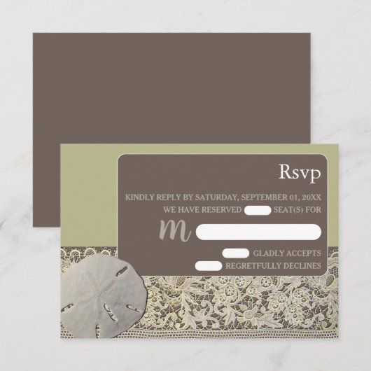 Zanddollarkant,  Strand Bruiloft RSVP (Voorkant / Achterkant)