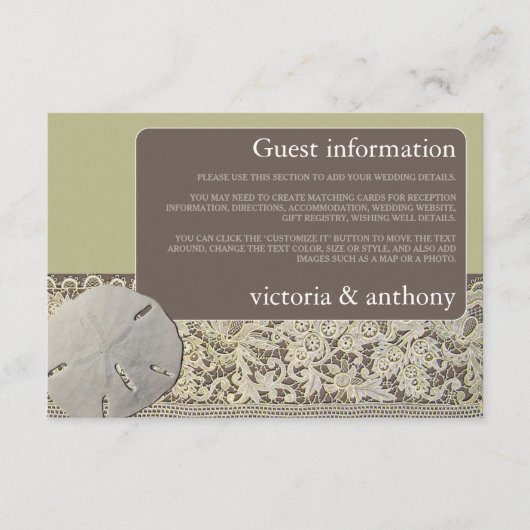 Zanddollarkant,  Strand Huwelijksdetail Informatiekaartje (Voorkant)