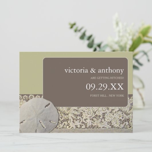 Zanddollarkant,  strand Save the Date (Staand voorkant)