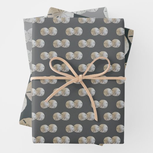 Zanddollars grijs patroon inpakpapier vel (In situ)