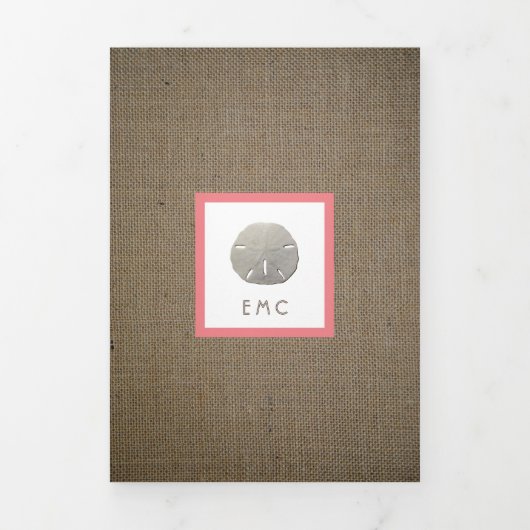 Zanddollars & Jute, Baby Strandfeest Suite Drieluik Uitnodiging (Cover)