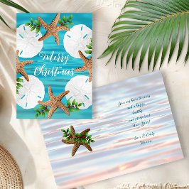 Zanddollars Starfish Beach Kerstmis gevouwen Kaart