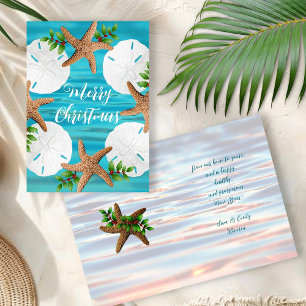 Zanddollars Starfish Beach Kerstmis gevouwen Kaart