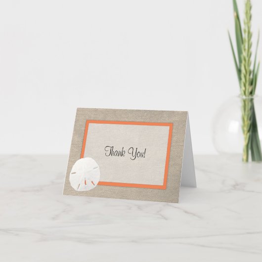 Zanddollars Strand Bruiloft Bedankkaart - Oranje (Voorkant)