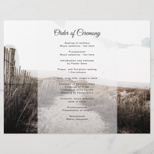 Zandduinen Kustthema Huwelijksprogramma (Achterkant)