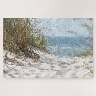 Zandduinen Strand Oceaan Waterverf Kunst Schildere Legpuzzel