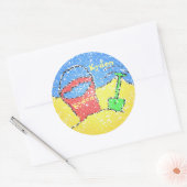Zandemmer en schop schattig strand rood blauw geel ronde sticker (Envelop)