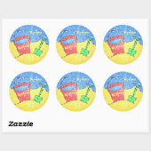 Zandemmer en schop schattig strand rood blauw geel ronde sticker (Vel)
