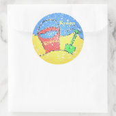 Zandemmer en schop schattig strand rood blauw geel ronde sticker (Tas)