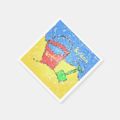 Zandemmer en schop strand geel rood blauw feest servet (Hoek)