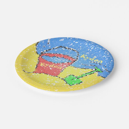 Zandemmer shovel strand schattig kinderfeestje papieren bordje (Gekanteld)