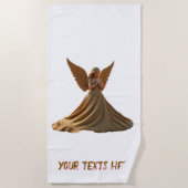 Zandengel en aangepaste tekst op strandhanddoek strandlaken (Voorkant)