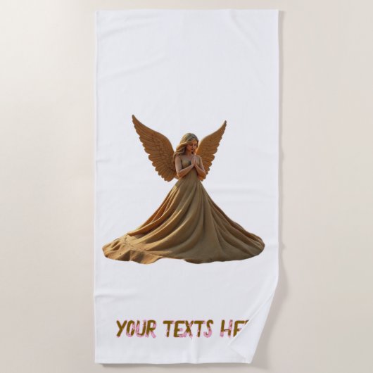 Zandengel en aangepaste tekst op strandhanddoek strandlaken (Voorkant)