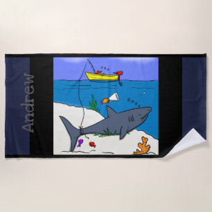 Zandhanddoek voor de cartoon van jonge vis en haai strandlaken