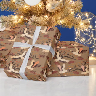 Zandheuvelkraanvogels Bomen Patroon Bruin Cadeau Cadeaupapier