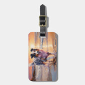 Zandige Australische Herder Hond op Strand Zonsond Bagagelabel (Voorkant verticaal)