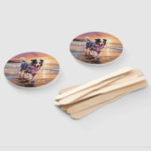 Zandige Australische Herder Hond op Strand Zonsond Handwaaier (Niet-gemonteerd)