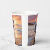 Zandige Australische Herder Hond op Strand Zonsond Papieren Bekers (Links)