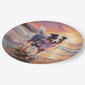 Zandige Australische Herder Hond op Strand Zonsond Papieren Bordje (Gekanteld)