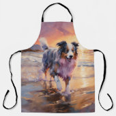 Zandige Australische Herder Hond op Strand Zonsond Schort (Voorkant)