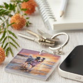 Zandige Australische Herder Hond op Strand Zonsond Sleutelhanger (Voorkant Rechts)